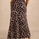 Women's Leopard Print Maxi Skirt High Elastic Waist Loose Flowy Elegant Skirts (L)