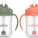 Dr. Brown's Milestones, Baby's First Straw Cup Sippy Cup with Straw, 6m+, 9oz/270ml, 2 Pack, Coral & Olive Green, BPA Free (9oz/270ml, 2 Pack, Olive Green & Coral)