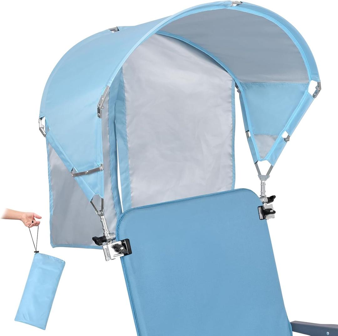 Universal Chair Umbrella Canopy, UPF 50+ Chair Sun Shade Attachment with Adjustable Clamp Fits Most Brands’ Beach, Camping, Lawn, Wheelchair, Tanning, Zero Gravity, Lounge, Fishing Chairs, Patented