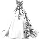 Kivary Gothic Black Satin Lace V Neck A Line Long Prom Corset Wedding Dresses.M