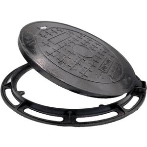 Round Manhole Cover and Frame, 35cm/45cm/60cm/70cm/80cm Cast Iron Septic Tank Lid, Replacement Septic Tank Cover, Non-Slip Sewage Basin Lid, for Patio Garden(45cm)
