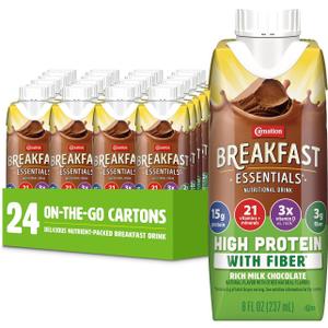 Carnation Breakfast Essentials High Protein with Fiber Ready-to-Drink, 8 FL OZ Carton, Rich Milk Chocolate (Pack of 24) BB 5/29/26