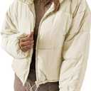 Womens Winter Quilted Jackets Long Sleeve Full Zip Puffer Jacket Coats with Pockets S