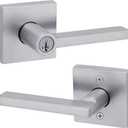 Kwikset Halifax Keyed Storeroom Entry Door Handle with Lock and Key, Secure Keyed Reversible Lever Exterior, for Front Entrance and Bedrooms, Satin Chrome, Pick Resistant Smartkey Rekey Security