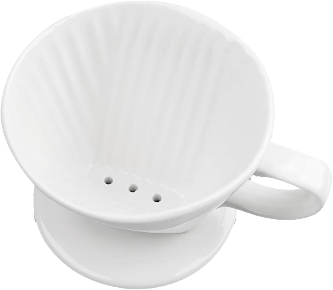 Handmade Pour Over Ceramic Coffee Dripper - Authentic Brewing Experience for Camping, Office, and Home (White)