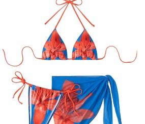 MakeMeChic Women's Two Piece Bikini Sets Floral Print Triangle Tie Side Halter Bathing Suits Beachwear (Small)