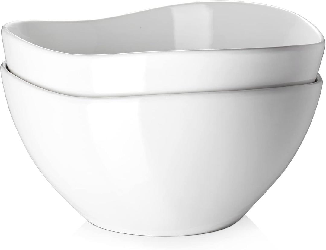 DOWAN Large Mixing Bowls, Ceramic Serving Bowls, 3.2 Quart Deep Salad Bowls, 105 Oz White Fruit Bowls for Modern Home, Set of 2