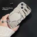 Compatible with iPhone 13 Wave Case with Makeup Mirror, Curly Frame Wave Shape Aesthetic Design Cases Soft Silicone Cute Shockproof Girly Cover Women Girls, Silver(6.1 inches)