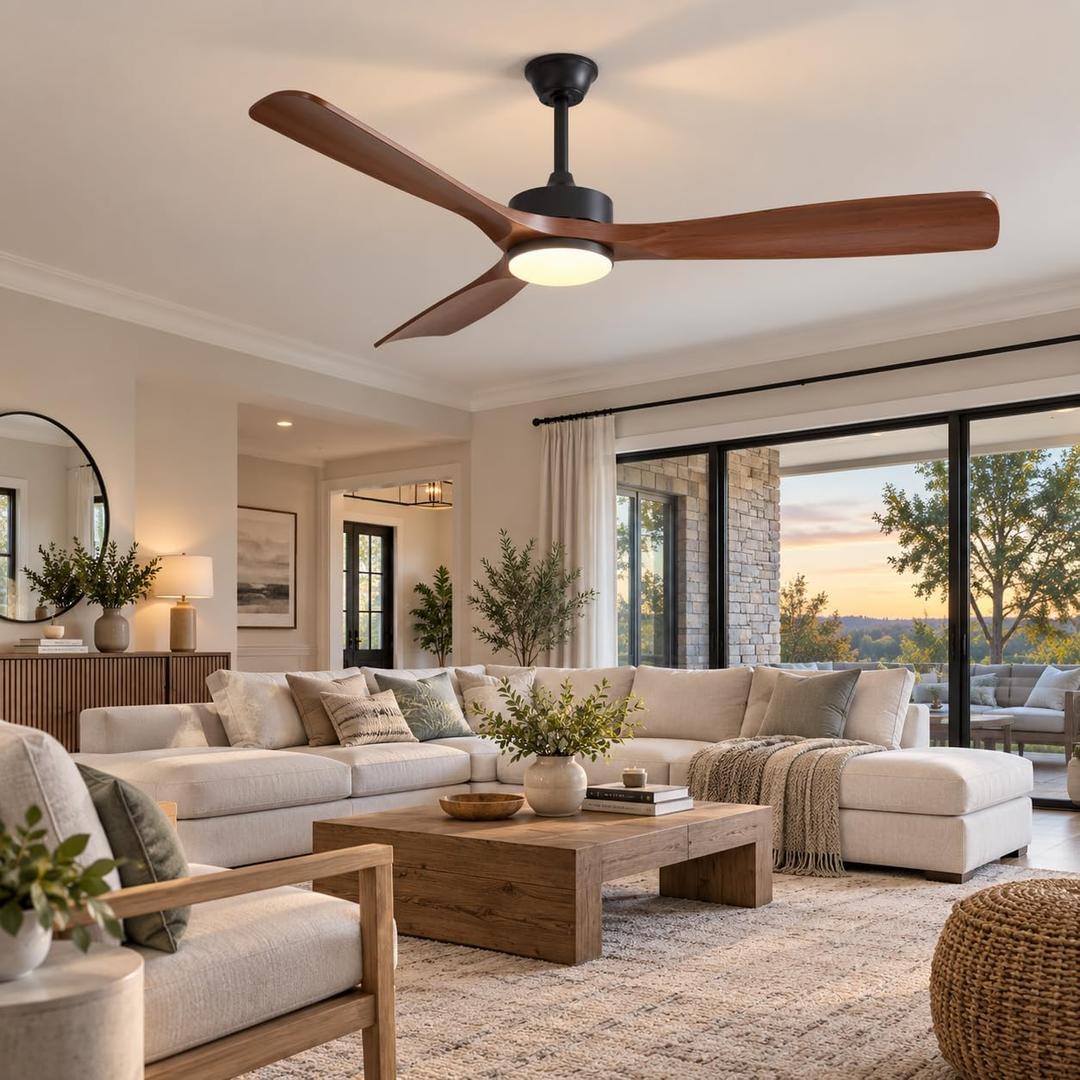 60 Inch Ceiling Fan with Light and Remote & APP Control, ABS Ceiling Fan with 3 Blades and Downrods, Reversible Quiet DC Motor, Farmhouse Ceiling Fans with Lights for Bedroom Living Room Patio Porch