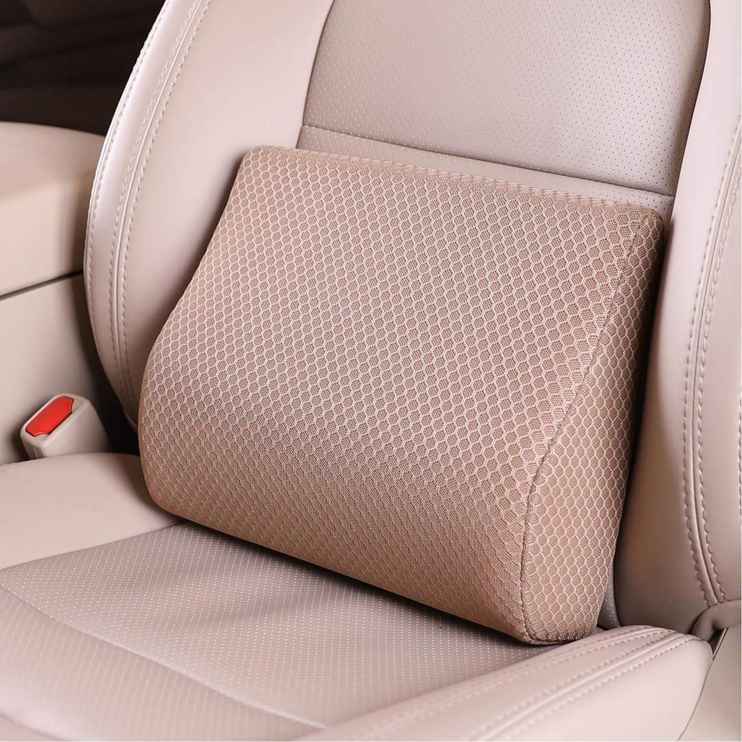 Memory Foam Lumbar Support Pillow for Car - Mid/Lower Back Support Cushion for Car Seat (Beige) (Beige-s)