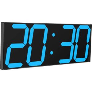 CHKOSDA LED Large Digital Wall Clock, Oversize Wall Clock with 6 Numbers, Remote Control Count up/Countdown Timer Clock, Auto Dimmer, Big Calendar and Thermometer(Ice Blue)