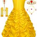 knemmy Princess Costume Dresses for Girls Costumes Halloween Cosplay Birthday Outfit Yellow Size 140