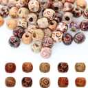 200pcs Mixed Painted Barrel Wood Spacer Beads, BetterJonny 17x16mm Round Printed Pattern Drum Wood Loose Beads for DIY Making Bracelet Necklace Jewelry Hair Craft Project (Mixed Colors,16x16-17mm)