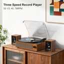 Record Player with External Bookshelf Speakers Belt-Drive Vintage Turntable for Vinyl Records Passive Dual Stereo Speakers LP Players 3 Speed Wireless AUX Headphone Input Auto Stop Retro Brown Wooden