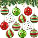 DIYDEC 12pcs Christmas Balls Ornament 3.15Inch Polka Dot Hanging Xmas Balls for Tree Decoration Glittering Red Green and White Plastic Christmas Baubles for Home Indoor Holiday Party Decor (8cm)