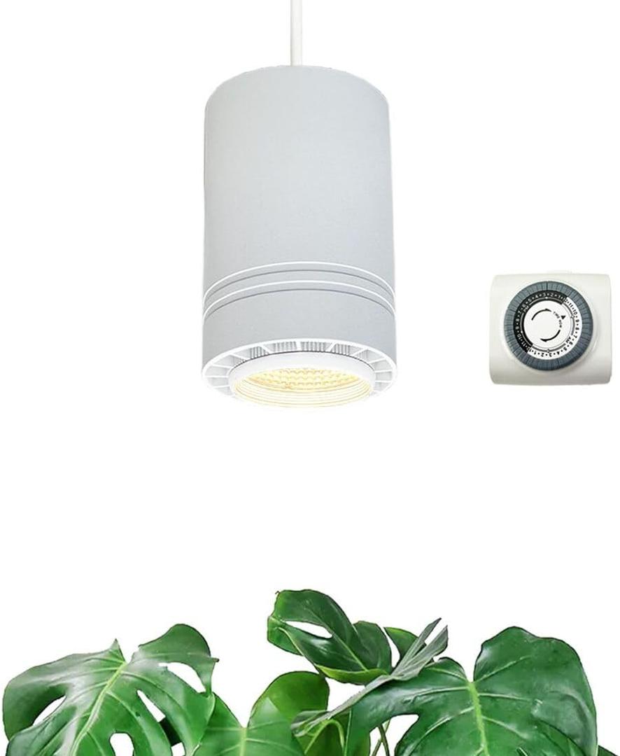 Hanging Grow Light 40W Large, Full Spectrum Warm White Color Plant Lamp, 120V Plug-in with Timer, 15FT Fabric Power Cord, Decorative Pendant Plant Light