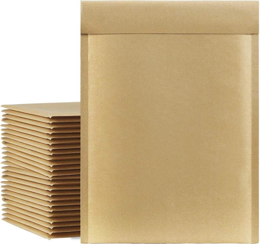 UCGOU Natural Kraft Bubble Mailers 10.5x16 Inch 25 Pack Usable Size 10.5x15 Brown Padded Envelopes #5 Large Packages Self Sealing Tear Resistant Boutique Bulk Shipping Bag for Clothes Book and More