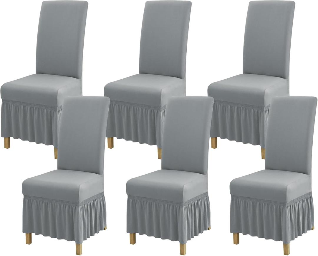 BIETYONE Dining Chair Covers,Dining Room Chair Covers Set of 4,Stretch Kitchen Chair Cover,Washable Dining Chair Cover,Parsons Chair Slipcovers Protective,for Home,Restaurant,Banquet(Pattern 30) (Skirt 6PCS, Smoky Gray)