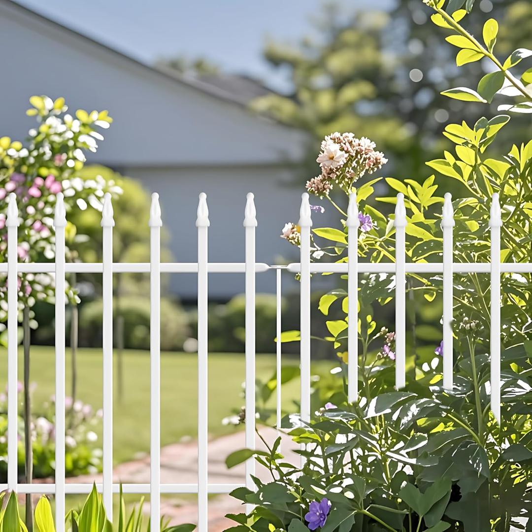 Thealyn Metal Garden Fence 24" W x 24" H (10 Panels, Total 20 ft), Decorative Border Folding Fence, Landscape Fencing for Flower Bed, Yard, Animal Barrier, White 