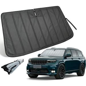 Windshield Shade for Jeep Grand Cherokee 2021-2026 Grand Cherokee L | Accordion Front Window Sunshade Aluminum Reflective UV Protection Shield, Foldable Sun Visor with Storage Bag Car Accessories