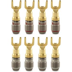 Nakamichi FanLock Excel Series 24k Gold Plated Spade Connector Banana Plug 10 AWG - 18 AWG Gauge Size 4mm for Speakers Amplifier Hi-Fi Home Theatre Wire Cable Quick Connector, 8 Pcs (4-Pairs) Nakamichi FanLock Excel Series 24k Gold Plated Spade Connector Banana Plug 10 AWG - 18 AWG Gauge Size 4mm for Speakers Amplifier Hi-Fi Home Theatre Wire Cable Quick Connector, 8 Pcs (4-Pairs)