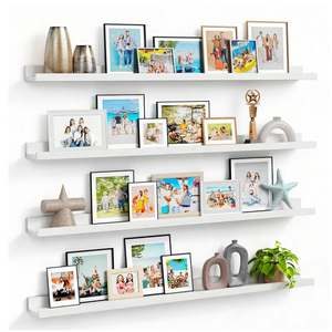 Forbena Floating Shelves for Wall 47 Inch Long Set of 4, Large White Picture Ledge Shelf for Living Room, Modern Wood Wall Shelves with Lip for Bedroom Photo Frames, Hallway Office Nursery Kids Books