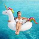 Inflatable Unicorn Flamingo Pool Floats - Jasonwell 2 Pack Pool Floaties Inflatables Rafts for Swimming Pool Tubes for Floating Lake Beach Floaty Swim Rings Pool Party Toys for Adults Kids, 71"L x 43"W