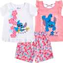 Disney Girls 3-Piece Shirts and Short Set: Wide Variety Includes Minnie, Frozen, and Princess (4T, Lilo and Stitch)