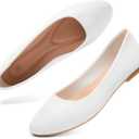 Hash Bubbie Women's Flats Shoes Ballet Flats Dress Shoes Comfortable PU Leather Slip on Shoes for Women (9.5, White)