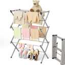 BAKON Space Saving Foldable Clothes Drying Rack, Extendable Rustproof Laundry Rack for Indoor Outdoor Use, No Assembly Required, Suitable for Bathroom Laundry Room Apartment RV, White