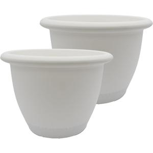 The HC Companies Sevilla Flower Planters - Outdoor & Indoor Planter - Round Self Watering Plant Pots for Herbs & More (9”, White, Pack of 2)