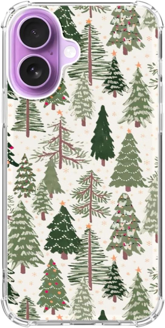 Qimulgociz Green Christmas Trees Phone Case for iPhone 17, Cute Christmas Festival Phone Cover, Trendy Cool TPU Case Cover
