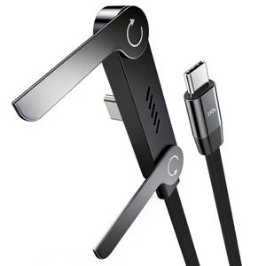 LOOHOI USB C to USB C Cable, 240W USB-C Charge Cable with Built-in Phone Stand (5FT, Black), Durable Braided Type-C Cable with 90 Angled T-Shaped Stand