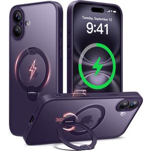 Upgraded Magnetic for iPhone 16 Case,[Unbreakable & Magnetic Stand] [Military-Grade Protection] [Phone Case Compatible with MagSafe] Slim Translucent Matte Shockproof Phone Cover,Deep Purple