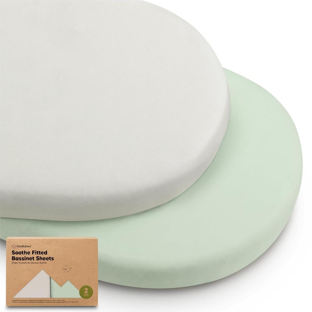 2-Pack Organic Baby Bassinet Sheets Boys, Girls - 100% Cotton Bassinet Mattress Sheets Compatible with Halo Bassinest Swivel Sleeper, Graco, Baby Delight, Universal Bassinet Fitted Sheets (Sage) (Universal Fit 33 x 17)