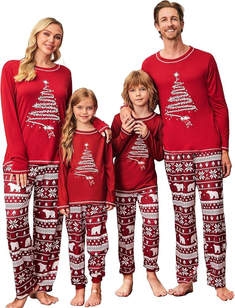 Family Matching Christmas Pajamas Set, Cute Elk Sleepwear for Boys Girls Dad Mum (Red Fireworks, Kid, 2 Years)