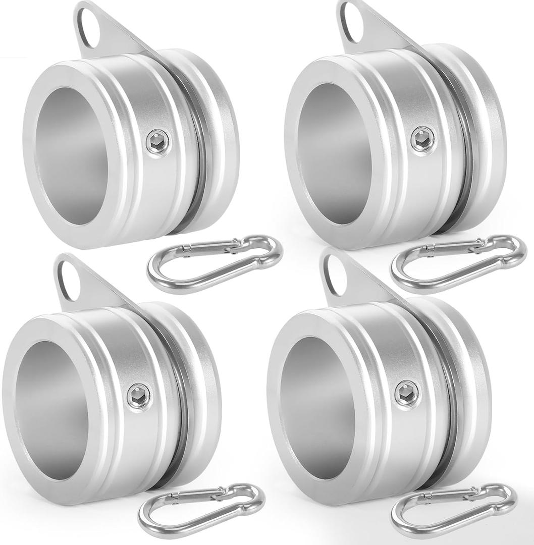 Flag Pole Rings, Aluminum Alloy Flag Pole Clips Swivels 360 Rotating Anti Wrap Mounting Ring with Carabiner, Flag Pole Kit Parts, 1 Inch -Pack of 4, Silver