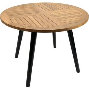 Genuine Solid Teak Round Teak 42 Inch Diameter Outdoor Dining Lounge Patio Table with Ebonized Wood Legs, 29.5 Inch Height