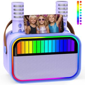 VERKB Karaoke Machine for Kids, Kids Toys for 3-12 Years Old Girls Birthday Presents, Portable Bluetooth Karaoke Speaker with 2 Microphones, Girls Gifts for Kid Party Christmas Birthday(Purple)