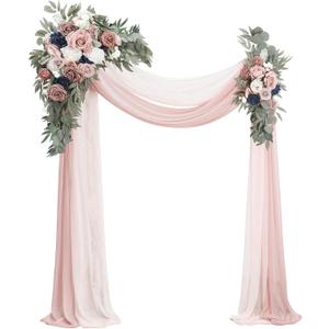 Floroom Arch Flowers with Drapes Kit (Pack of 4) - 2pcs Artificial Dusty Rose & Navy Blue Floral Swag Arrangement with 2pcs Draping Fabric for Wedding Ceremony Arbor and Reception Backdrop Decoration