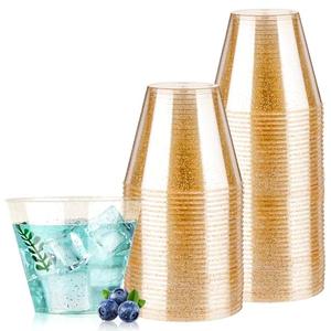 50PCS 9oz Glitter Plastic Cups for Party, Disposable Gold Cups, Plastic Cocktail Glasses for Wedding Thanksgiving, Christmas, and Parties
