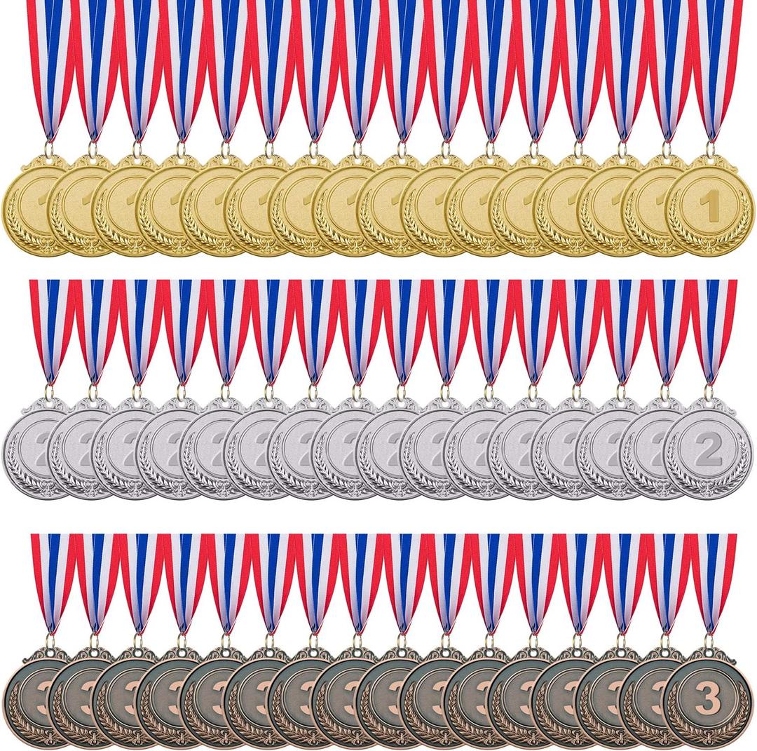 IHPUKIDI 48 Pack Gold Award Medals Olympic Style Metal Winner Medals Gold Prizes for Sports, Competitions, Party, 2 Inches