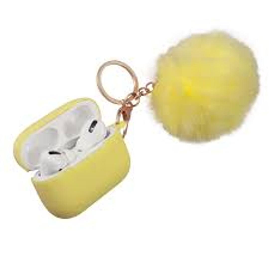 Fluffy Pom Pom Silicone Soft Touch Skin Case Cover For Airpods Pro, Yellow