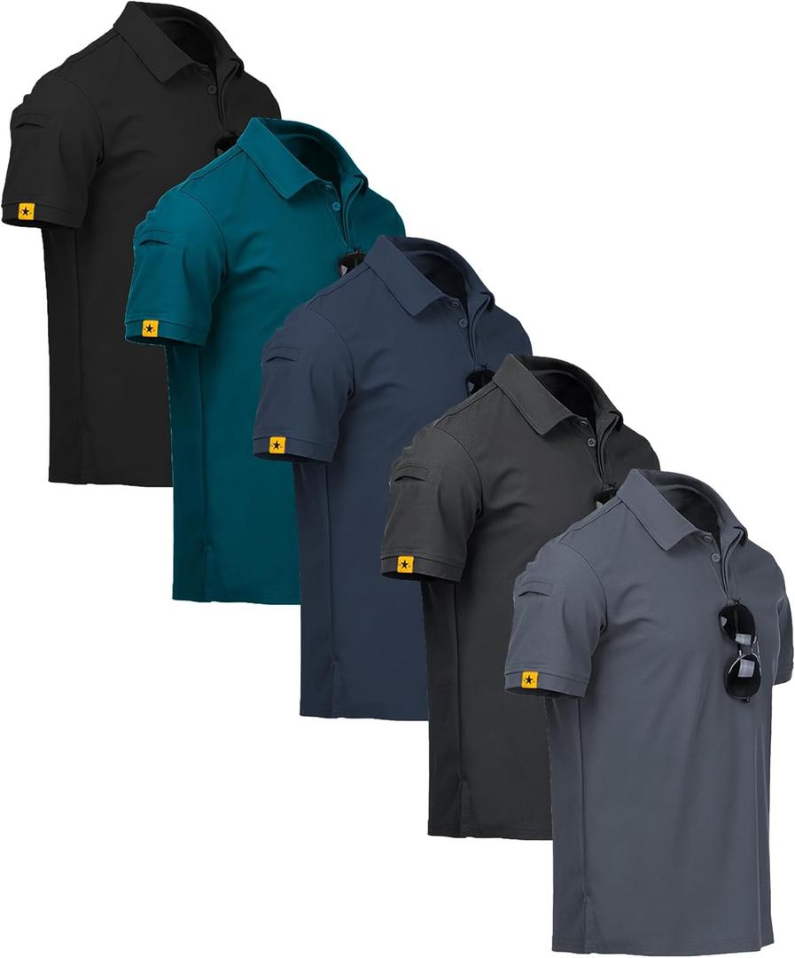 SCODI 5 Pack Mens Polo Shirts Short Sleeve Athletic Golf Polo Shirt for Men Casual Collared Summer Multipack T-Shirts (3X-Large, Black Teal Navy Darkgrey Grey)