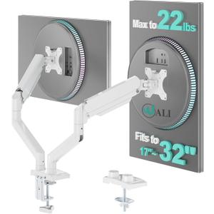 WALI Dual Monitor Stand, Adjustable Gas Spring Arm Monitor Mount for 2 Monitors up to 32 Inch,19.8lbs Capacity (GSMP002W), White by WALI