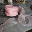38 Yards 2 Inch Pink Sheer Ribbon Wired Transparent Organza Ribbon Sweet Rose Clear Silk Chiffon Mesh Yarn Ribbons for Sewing Making Crafts Gift Wrapping Valentine Wedding Bouquets Christmas