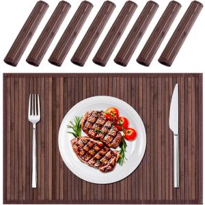 Bamboo Placemats Set of 8, Dining Table Placemats Heat-Resistant, Durable and Sturdy, Wooden Square Placemats for Kitchen, Table Protection, Dining Room (8pc) (Color 1)