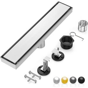 DLONE Linear Shower Drain | 18" AISI 304 Stainless Steel Shower Drain, Brushed Nickel Linear Drain with Tile Insert Panel & Adjustable Feet, Long Rectangle Shower Floor Drain in Bathroom, Balcony etc