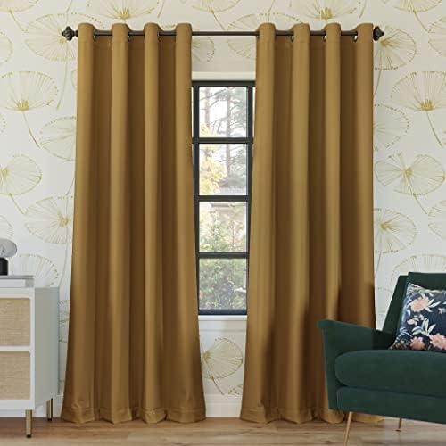 Sun Zero Nordic 2-Pack Theater Grade Noise Reducing Extreme 100% Blackout Grommet Curtain Panel Pair, 52" x 84, Gold