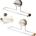 Removable Suction Cup Paper Towel Holder, Suction Towel Holder, Wooden Paper and Stainless Steel Paper Towel Holder for Under Cabinet, Bathroom (2-Pack: 1 Natural Wood Color, 1 Walnut Color)